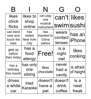 Ice Breaker Bingo Card