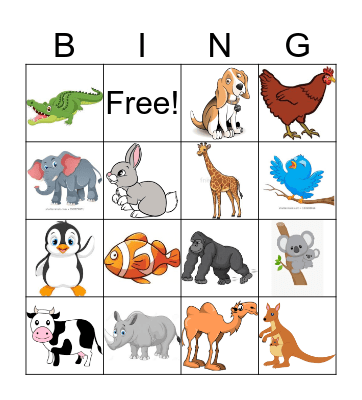 Animal Bingo Card