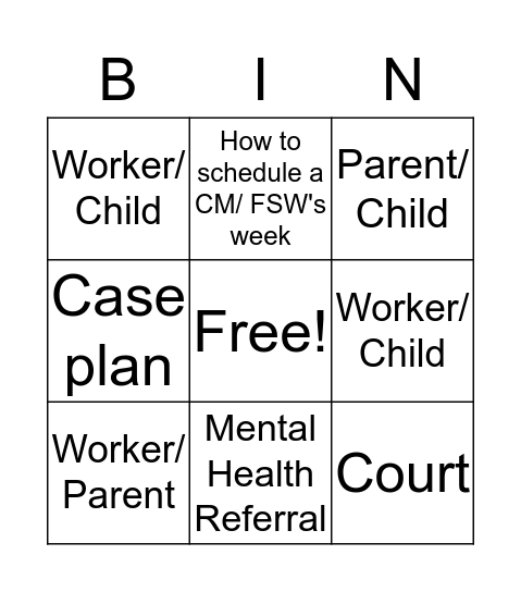 Permanency Shadowing BINGO Card