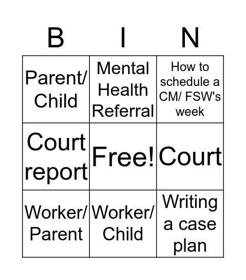 Permanency Shadowing BINGO Card