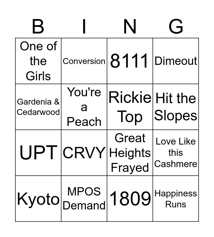 KPI / Product Knowledge Bingo Card