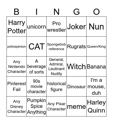 2019 'Aren't you cold?' Halloween Bingo Card