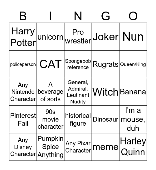 2019 'Aren't you cold?' Halloween Bingo Card