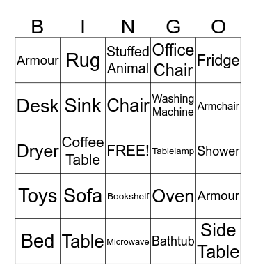 Things found in the house! Bingo Card