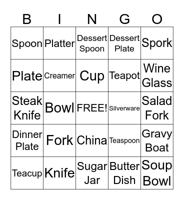 Utensils and Serveware Bingo Card