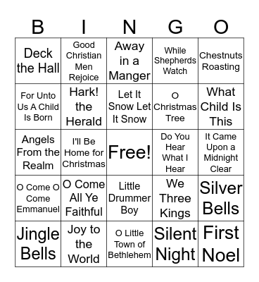 Christmas Song Bingo Card