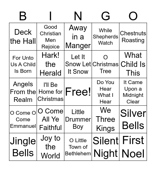 Christmas Song Bingo Card