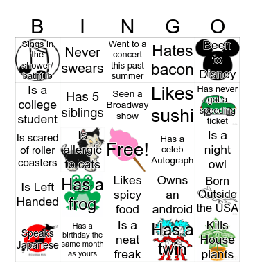 Candyland Bingo Card