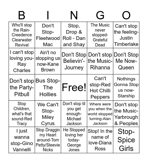 BB90 STOP! Bingo Card