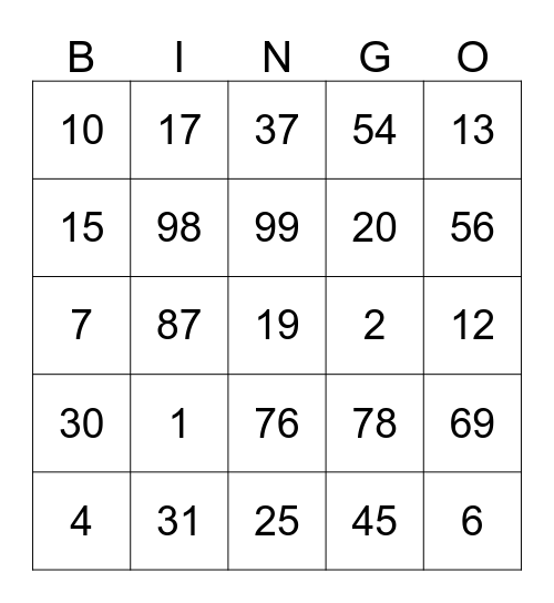 Gracyn-Spanish numbers Bingo Card