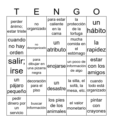 Spanish 4 U3: Vocabulario Bingo Card