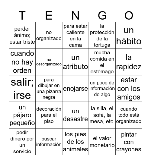 Spanish 4 U3: Vocabulario Bingo Card