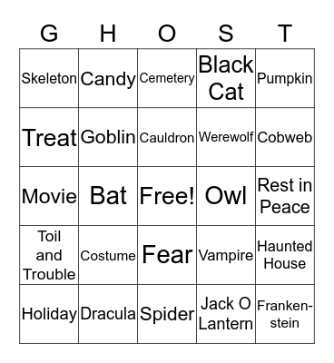 Halloween Bingo! Bingo Card