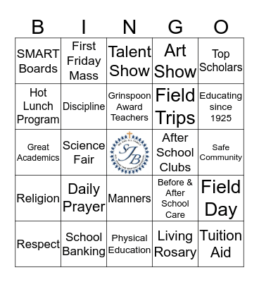 SJB School Bingo Card