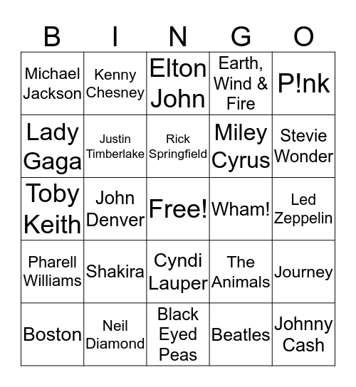 BB94 ID THE Artist! Mixed w country! Bingo Card