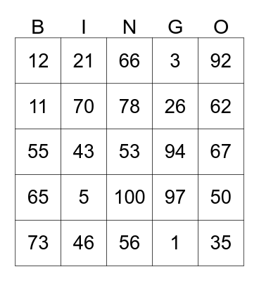 Spanish numbers bingo Card