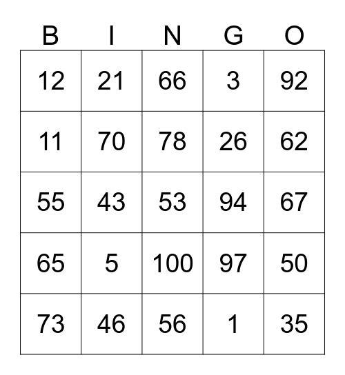 Spanish numbers bingo Card