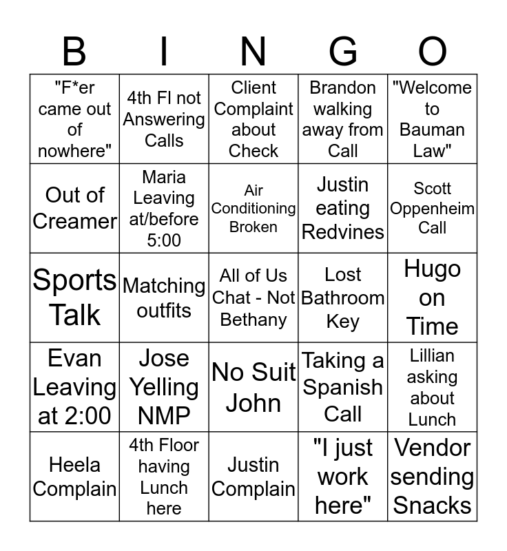 BAUMAN Bingo Card