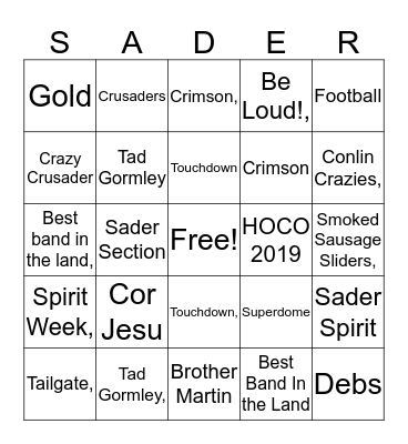 2019 Spirit Week  Bingo Card