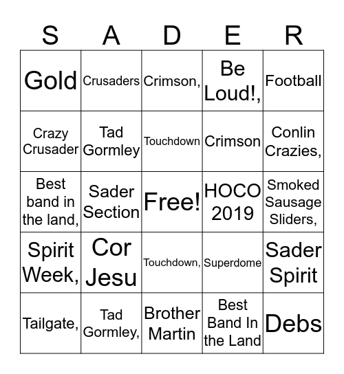 2019 Spirit Week  Bingo Card