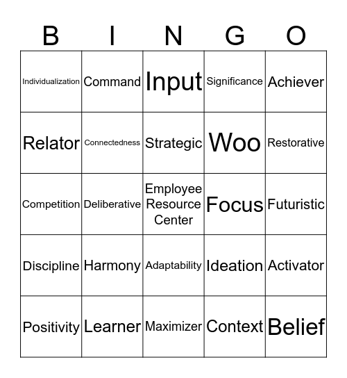 StrengthsFinder Bingo Card