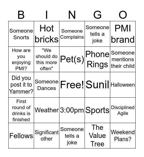 Comms Team Celebration Bingo Card