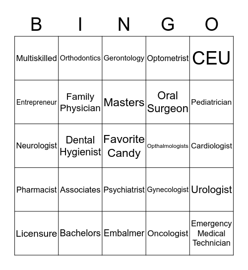 Careers Bingo Card