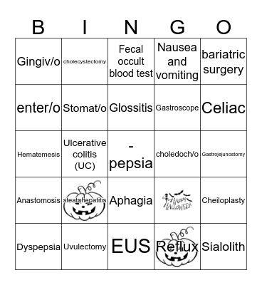 Digestive System Bingo Card