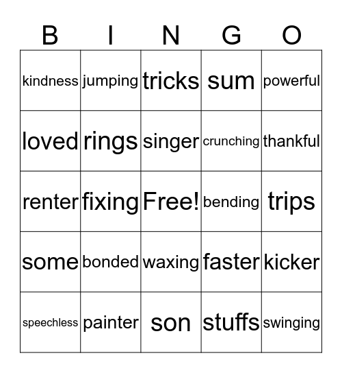 Fundations Level 3 Vowel and Consonant Suffixes Bingo Card