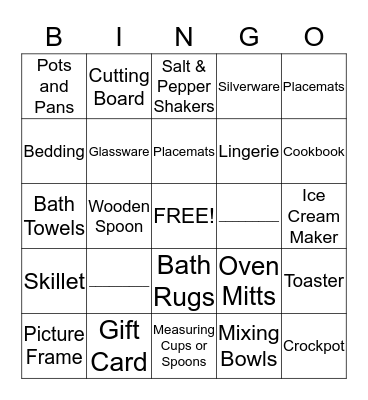 BRIDAL BINGO Card