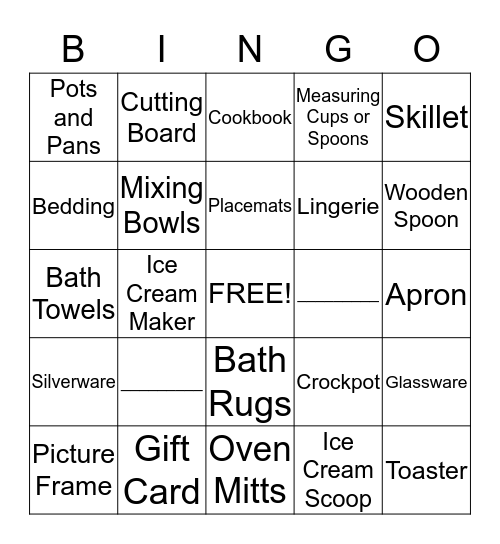 BRIDAL BINGO Card