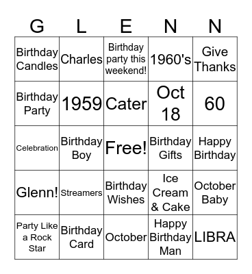 Happy Birthday Glenn!! Bingo Card