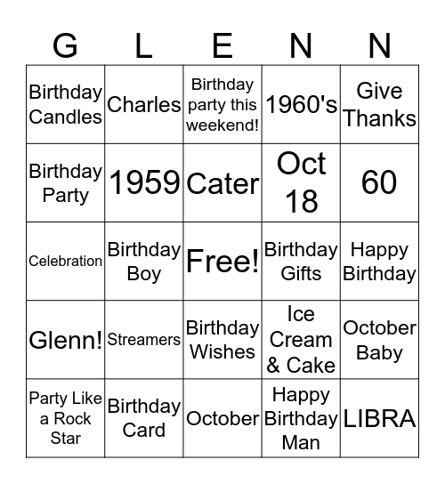 Happy Birthday Glenn!! Bingo Card