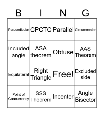 Triangle Vocabulary  Bingo Card