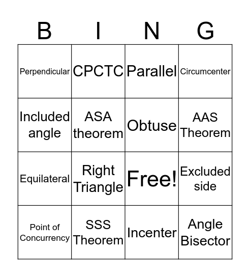 Triangle Vocabulary  Bingo Card