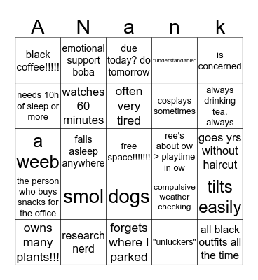 Anank Bingo Card