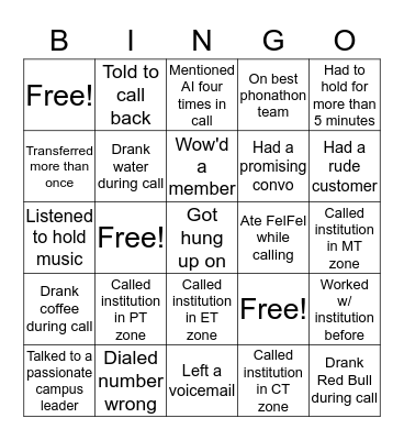 AI Phonathon Bingo Card