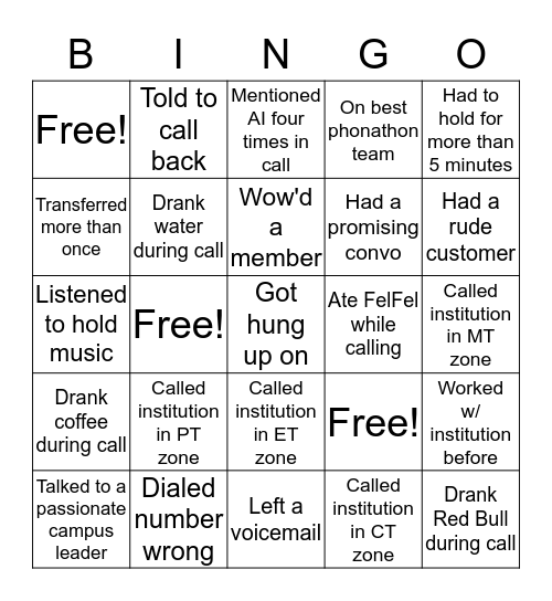 AI Phonathon Bingo Card