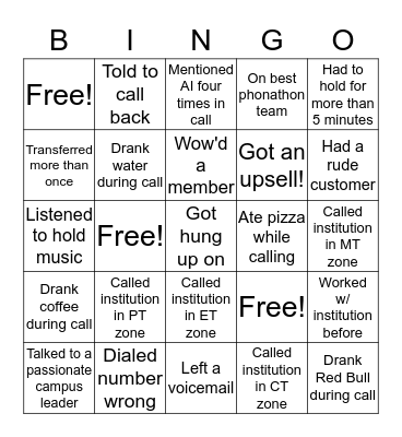 AI Phonathon Bingo Card