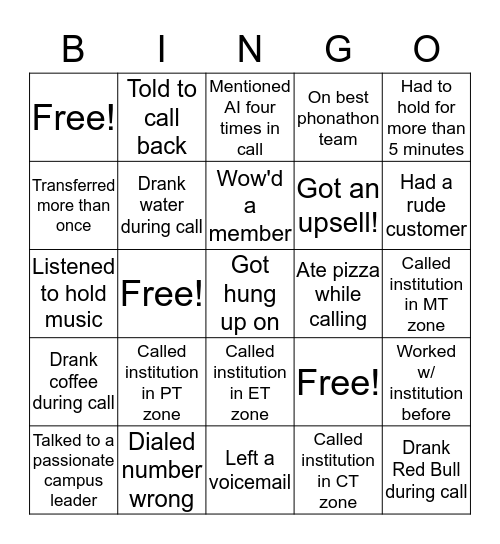 AI Phonathon Bingo Card