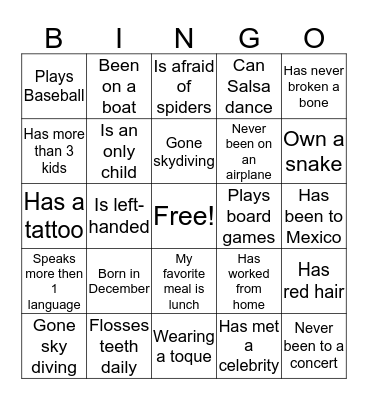 GETTING TO KNOW YOU Bingo Card