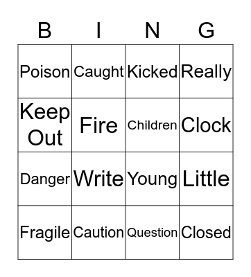 Sight Words Bingo Card