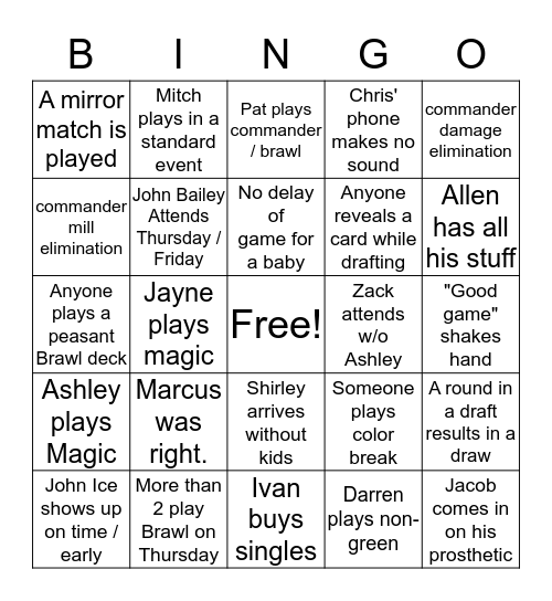 Grove Gamers Guild Bingo Card