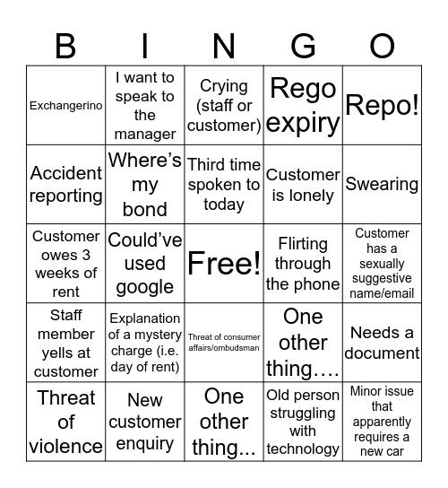 Untitled Bingo Card