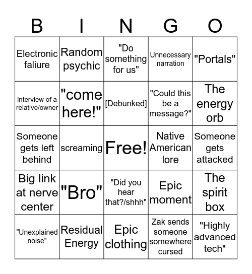 Ghost Adventures Halloween Bingo Card