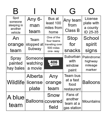 406 Sports Playoff Roadtrip Bingo Card