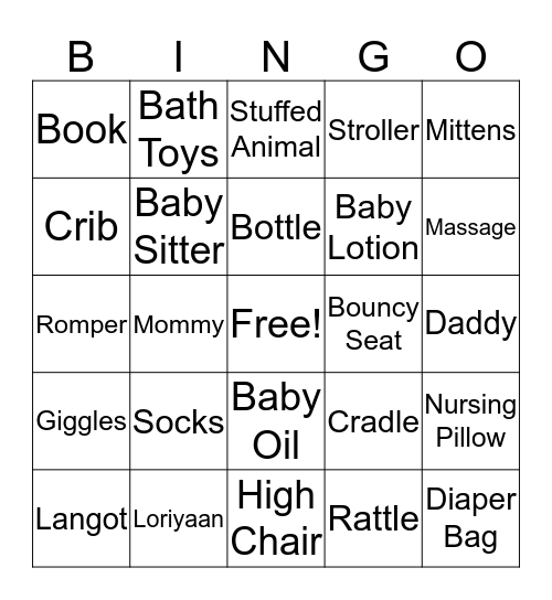 Baby Shower - G & G's Bingo Card