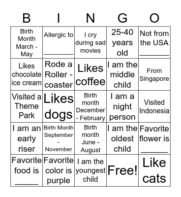 Find a person ___ Bingo Card