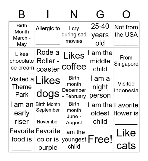 Find a person ___ Bingo Card