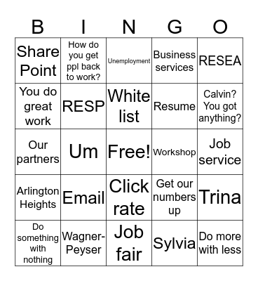 IDES EMPLOYMENT MEETING Bingo Card